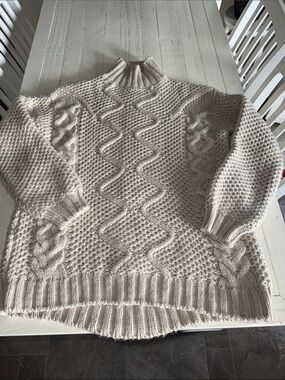 Long Tall Sally Cozy chunky Cable Knit Turtleneck Sweater - Cream Lg